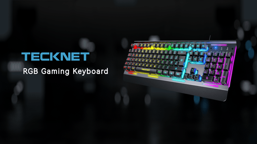 TECKNET Gaming Keyboard, USB Wired Computer Keyboard, 15-Zone RGB Illumination, IP32 Water Resistance, 25 Anti-ghosting Keys, All-Metal Panel (Whisper Quiet Gaming Switch)