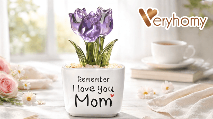 Remember I Love You Mom - Mom Birthday Gifts for Mothers - Collectible Flower Figurine Birthday Gifts for Mom from Daughter Son - Mini Purple Glass Tulip B0GTLL16WJ
