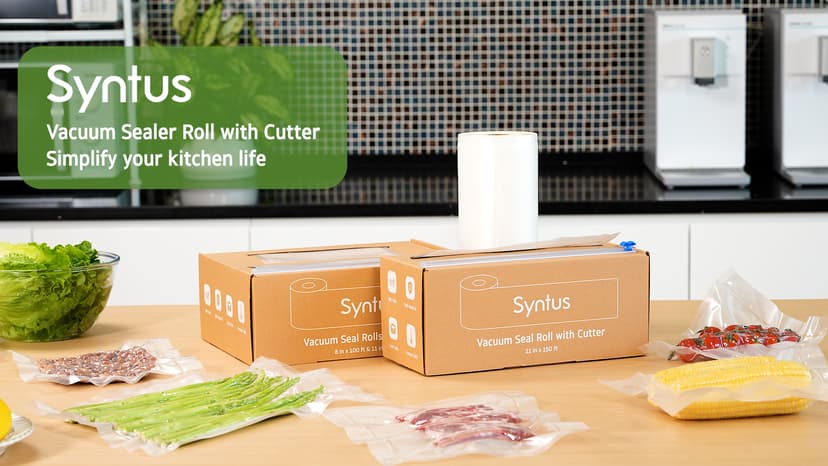 [2025 Upgraded] Syntus 11" x 150' Vacuum Sealer Bags for Food with Cutter, Vacuum Sealer Bags Roll Keeper BPA-free Heavy-duty Commercial Grade for Food Storage, Meal Prep and Sous Vide