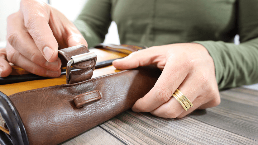 Vetelli Leather Toiletry Bag for Men - Water Resistant, 2 Zippered Internal Pockets, 2 Snap-Fastened Internal Pockets, and Hanging Hook.