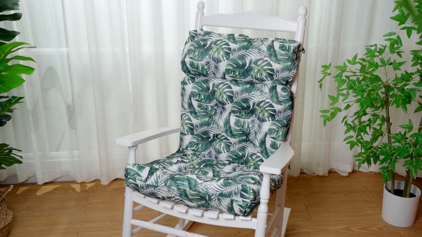 Barydat 4 Pcs Tufted High Back Chair Cushion Indoor Outdoor Seat and Back Cushions Palm Leaves Tropical Plants Lawn Rocking Chair Pads with Ties for Adirondack Patio Garden(Blue Stripes)