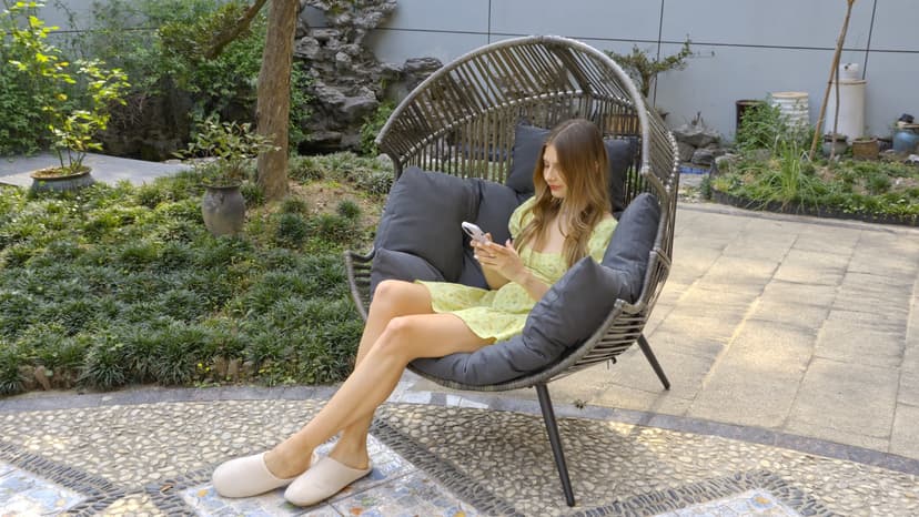 Vongrasig Wicker Egg Chair PE Rattan Rocking Chair with Cushion, Oversized Patio Lounge Rocker Chair for Outdoor, Indoor, Balcony, Backyard, Garden, Black