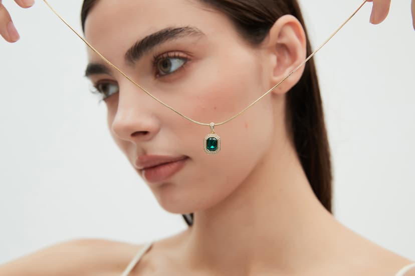 Christmas Gifts for Women 14K Plated Gold Necklace for Women Square Crystal Necklace with Snake Chain Gold Jewelry for Womens Birthday Gifts for Wife Birthstone Necklaces for Wife Jewelry for Girlfriend Gift for Anniversary Wedding Valentines Mother's Day