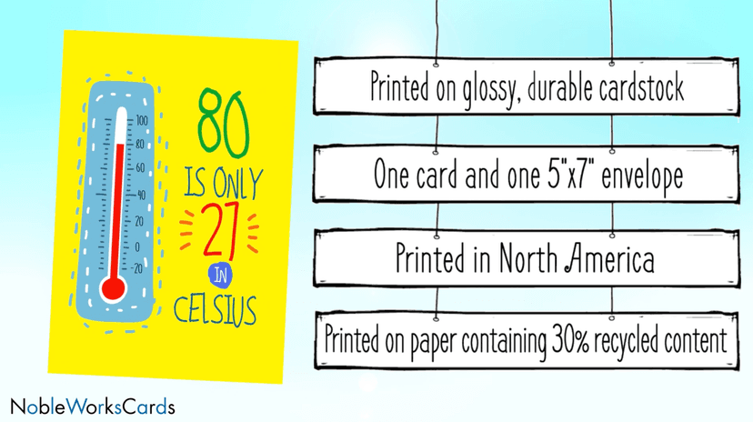 NobleWorks - 80th Happy Birthday Card Funny - 80 Year Old Celebration, Milestone Humor Card for Grandparents, Parents - In Celsius 80 C9351MBG