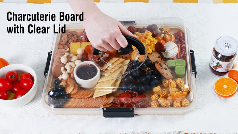 Clear Lid Keeps Food Fresh, Travel Portable Board for Kitchen, Picnic and Party, House Warming Gifts New Home Renmxj Portable Charcuterie Boards with Lid, Cheese, Veggie & Snack Tray B0DCK32SXQ
