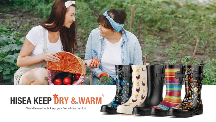HISEA Rubber Rain Boots for Women Waterproof Garden Mud Boots