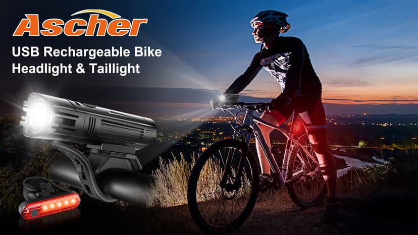 Ascher Ultra Bright USB Rechargeable Bike Light Set, Powerful Bicycle Front Headlight and Back Taillight, 4 Light Modes, Easy to Install for Men Women Kids Road Mountain Cycling B07FC9NRRR