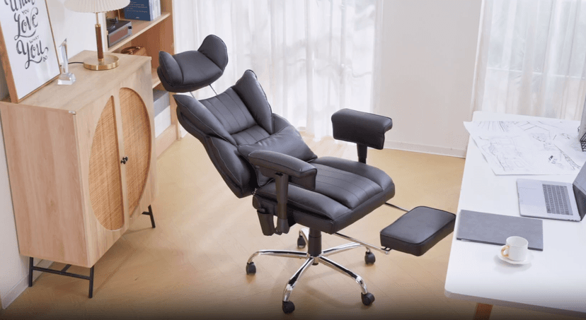 Massage Office Chair with Heat - 6 Points Vibration 400LBS Leather Reclining Office Chair with Lumbar Pillow, Adjust Headrest and Armrest, Executive Desk Chair for Home Office, Beige