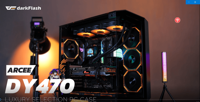 darkFlash Full-Tower ATX Gaming PC Case, Vertical GPU Mounting, Back Plug-in Motherboard, Dual-Chamber, Panoramic Glass, Up to 2 x 360mm Radiators, RTX 40 Compatible(DY470) (1 PWM ARGB Fans, Black)