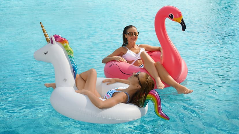 Inflatable Unicorn Flamingo Pool Floats - Jasonwell 2 Pack Pool Floaties Inflatables Rafts for Swimming Pool Tubes for Floating Lake Beach Floaty Swim Rings Pool Party Toys for Adults Kids