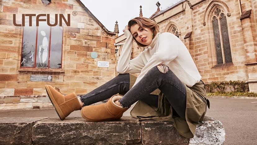 Litfun Genuine Suede Mini Boots for Women Winter Warm Fuzzy Boots Comfort Snow Boots with Fur Lined