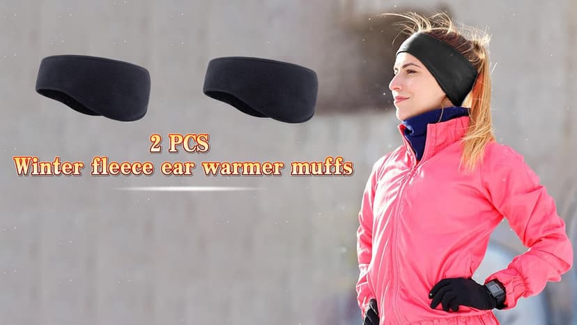 Medsuo 2 PCS Fleece Ear Warmers for Men Women, Soft Earmuffs Comfortable Winter Headband Ear Muffs Warm Ear Covers for Cold Weather Running Cycling Ski (Black)