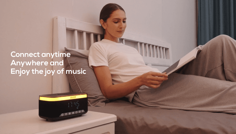 GILLIER Wireless Charging Alarm Clock Radio for Bedrooms – 15W Fast Wireless Charger Station for iPhone/Samsung, Bluetooth Stereo Speaker with FM Radio, Dimmable Display, USB Port, Sleep Timer, Black