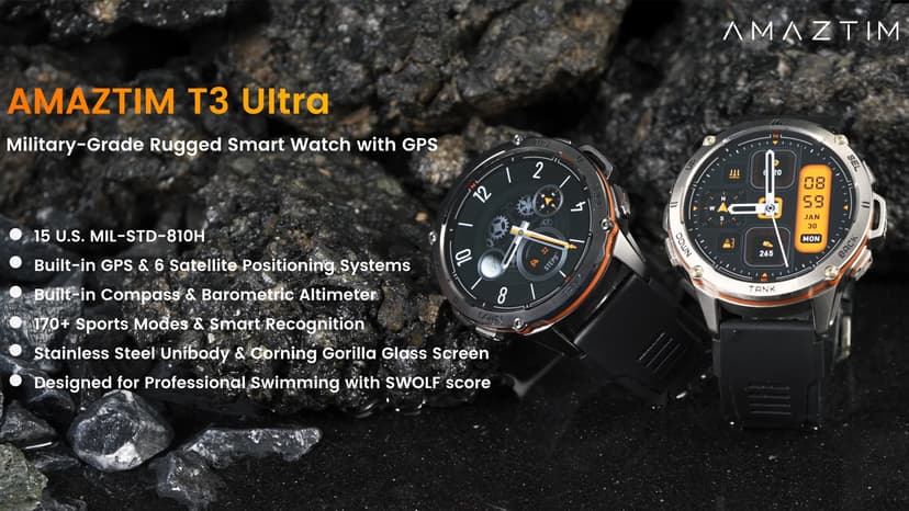 AMAZTIM GPS Smart Watch for Men, 6 Satellite Positioning, Compass, Stainless Steel Body, 50M Waterproof, 470mAh Extra-Large Battery, Answer/Make Call, 1.43" AMOLED Screen, Compatible for Android iOS