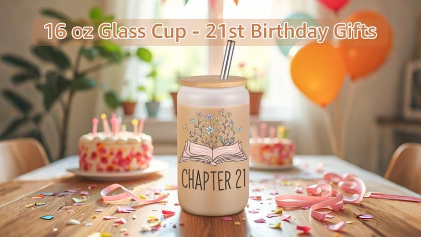 Birthday Gifts for 21 Year Old Female Friend, 2005 Daughter Turning 21, Happy 21st Bday Gifts Idea, 16oz Glass Coffee Tumbler Coolife Chapter 21 Cup, 21st Birthday Gifts for Women Her, 21 year old Girl B0F37WPTCQ