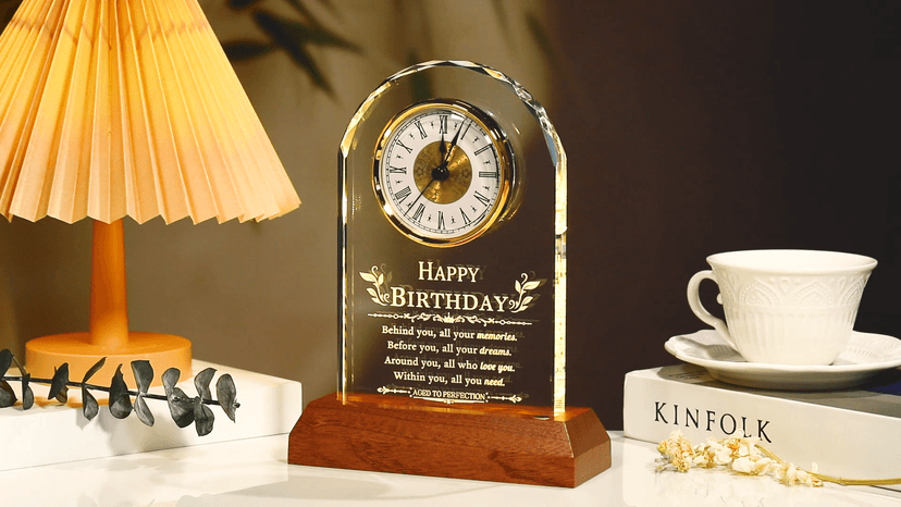 with Wooden LED Light Base, Happy Birthday Keepsake, for Woman Man Her Him Mom Dad Friend, Home Decor Ornalrist Happy Birthday Gifts for Men Women Glass Quartz Clock Keepsake B0GR57JH79