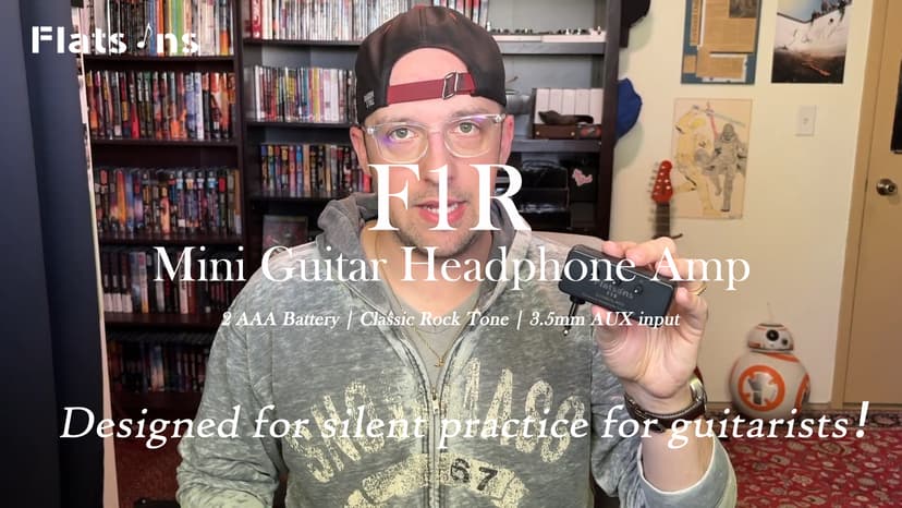 Flatsons F1R Mini Guitar Headphone Amp, Distortion Timbre Electric Guitar Headphone Amplifier with 3.5mm Earbud/AUX Jack, Classic Rock Tone Portable Amp for Silent Practice Indoor Travel Night