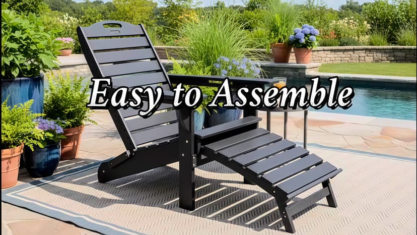 Ciokea Folding Adirondack Chair with Retractable Ottoman Fire Pit Patio Chair with Pull Out Foot Rest Weather Resistant Lawn Outdoor Lounge Chair with 2 Cup Holder (Grey)