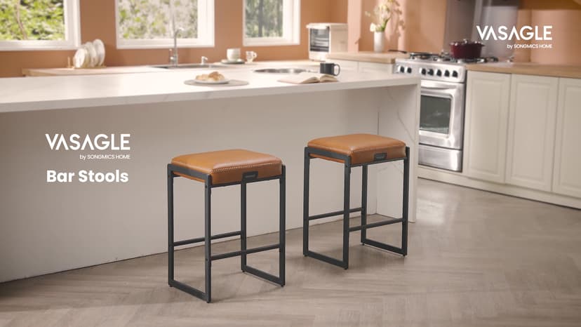 VASAGLE EKHO Collection - Bar Stools Set of 4, Counter Height Bar Stools, Synthetic Leather with Stitching, Mid-Century Modern Counter Stools, 26-Inch Tall, Kichen Home Bar Dining Room, Caramel Brown