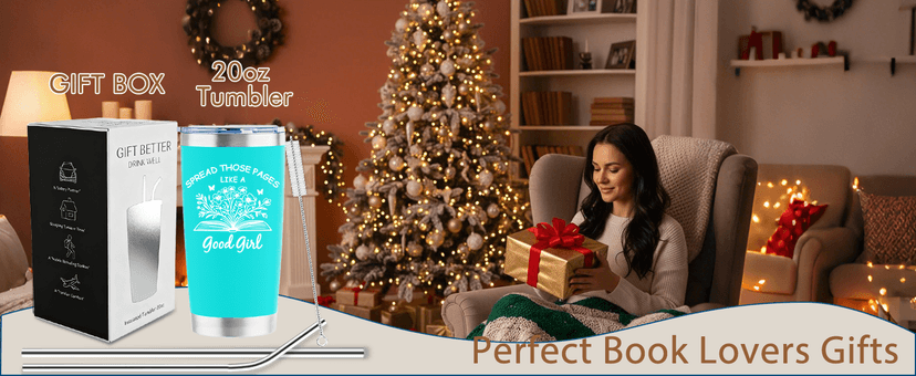 Book Lovers Gifts for Women - 20oz Stainless Steel Tumbler with Lid Straws, Perfect Bookish Gift for Readers, Book Club Gifts, Reading Accessories for Bookworms