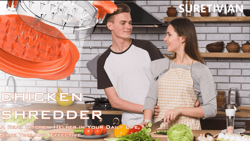 Chicken Shredder Large Chicken Breast Shredder Tool Twist with Brush&Fork, Visible Meat Shredder Machine, Anti-Slip Strip, Ergonomic Handle, BPA Free, Suitable for Pork Beef Chicken(Orange)