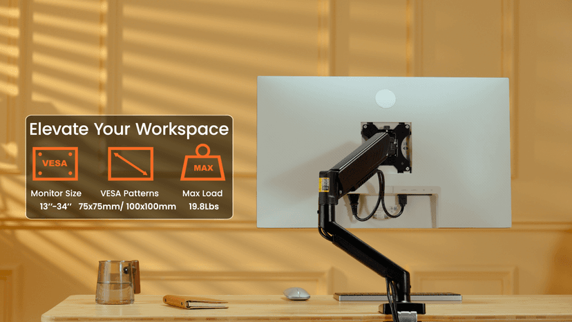ErGear Single Monitor Arm, Fully Adjustable Monitor Mount for 13–34 Inch Screens, Fast Install Computer Monitor Stand with Tool-Free VESA Mount, Cable Management, Holds 19.8 lbs, Max VESA 100x100mm