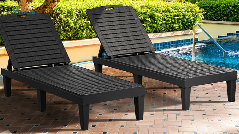YITAHOME Outdoor Chaise Lounge Chair, Plastic Pool Chaise Lounge with 5-Position Backrest, Easy Assembly & Waterproof for Patio & Poolside, Set of 2, Brown