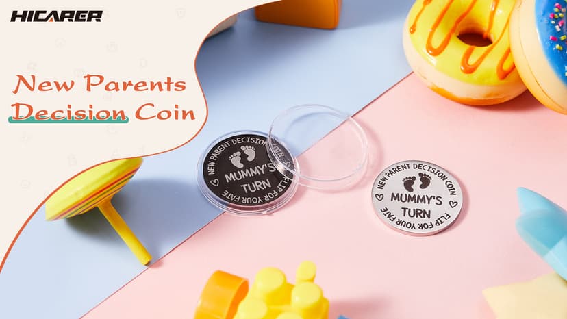 Hicarer 2 Pcs Funny Baby Gift New Parents Decision Coin New Mom Gifts Double Sided Decision Making Coin New Pregnancy Gift for First Time Mom Dad Push Present for Christmas(Silver and Black) B098QGPPJ6