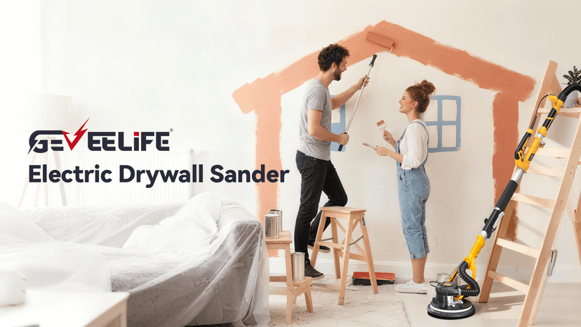 GEVEELIFE Drywall Sander, 880W Popcorn Ceiling Removal Tool, Drywall Sander with Vacuum Dust Collector, 5 Variable Speed 1000-2100RPM, LED Light, Foldable & Extendable Handle, 12 Sanding Discs