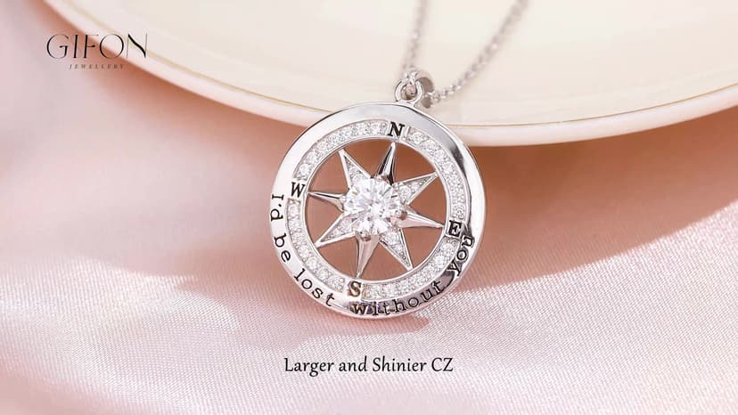 S925 Necklace Gift for Wife |Compass Jewelry |Women Anniversary |Sterling Silver |Girlfriend Birthday Gifts for Her Valentines |I'd be Lost without You |Jewel 18K Gold