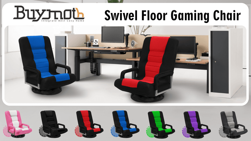 Swivel Floor Gaming Chair w/Armrests, Folding Video Reclining Sofa w/6 Adjustable Position, Padded Backrest & Cushion, Lazy Lounger Couch for E-Sports, Reading, Relaxing, Watching TV, Black