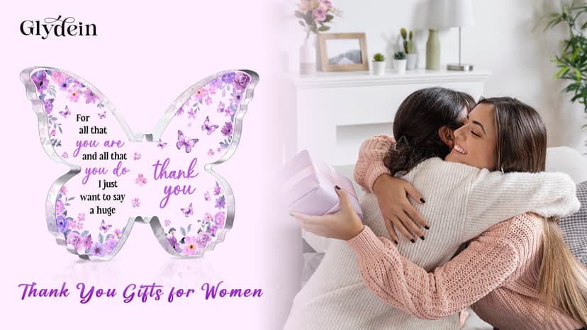 Thank You Gifts for Women, Appreciation Gifts for Teacher Employee Coworker Nurse Friend, 5x3.8x0.5 Inch Purple Butterfly Acrylic Plaque Decor, Graduation Wedding Thank You Grateful Gift Bulk