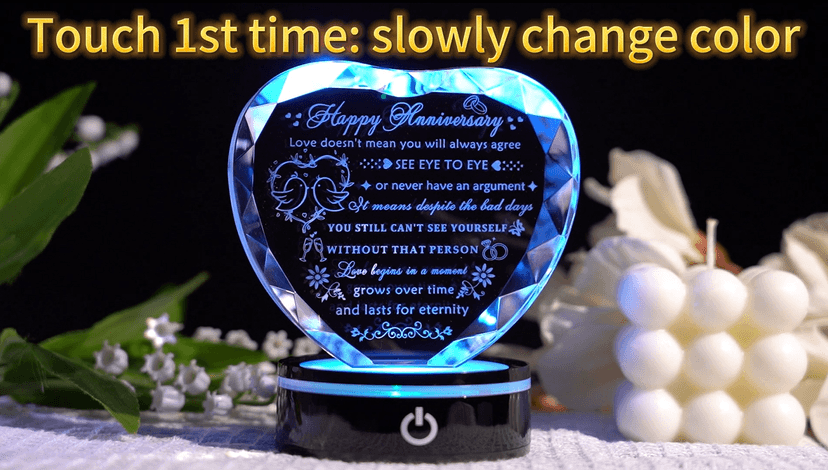 YWHL Wedding Anniversary Crystal Heart Gifts for Couple Parents, Happy Anniversary Marriage Gifts for Wife Husband Him Her Men Women with LED Base Romantic Presents for Girlfriend Boyfriend