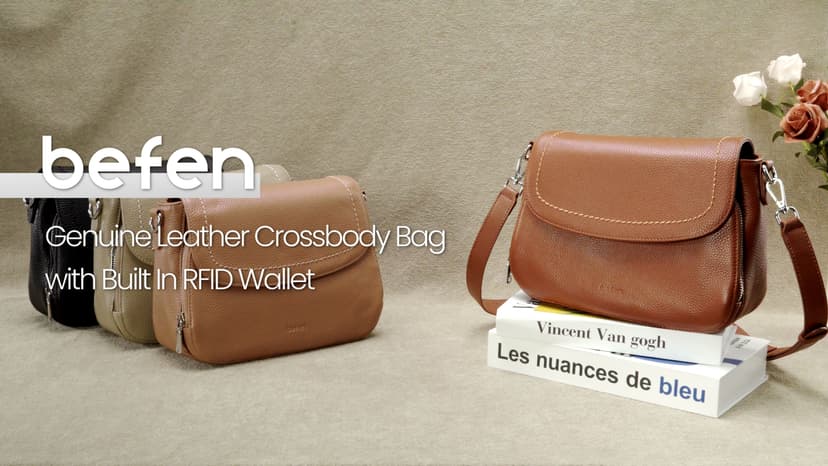 befen Genuine Leather Crossbody Bags for Women with Built in RFID Wallet Medium Womens Saddle Bag Cross Body Purse