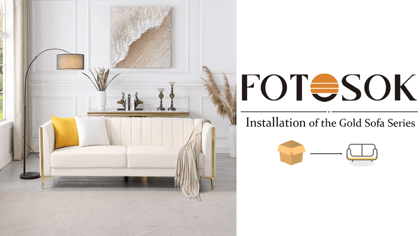 FOTOSOK 78'' Couch Sofa, Modern Leather Couches for Living Room, Comfy, Faux Leather Sofa 3 Seater Sofa with 2 Throw Pillows and Gold Metal Legs, Deep Seat Sofas (Brown)