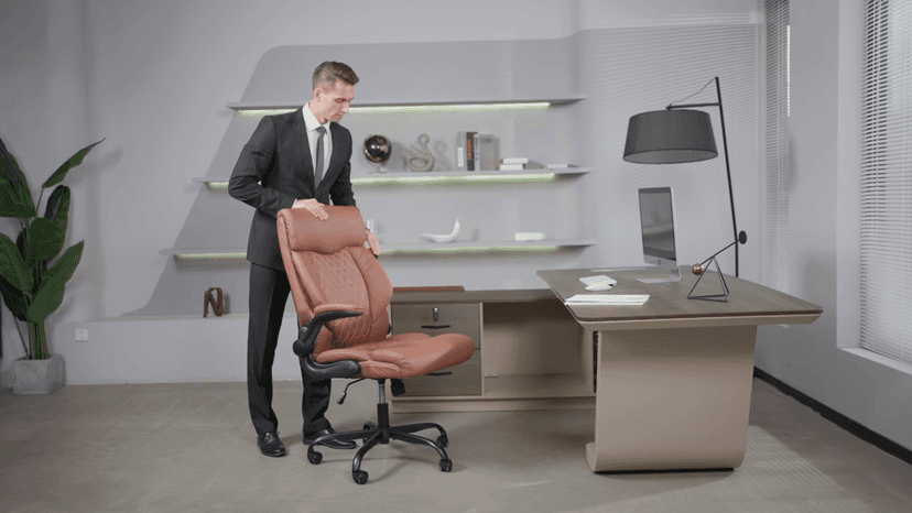 High Back Executive Office Chair - Ergonomic Computer Desk with Rocking Function, Leather Managerial with Adjustable Flip-Up Armrests and Lumbar Support