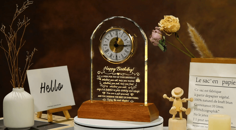 Unique Birthday Keepsake, Wooden LED Light Base, Presents for Daughter Son Mom Dad Granddaughter Friends, Home Office Decor Arikyrist Happy Birthday Gifts for Women Men Glass Quartz Clock for Him Her B0GJ4XSTVF