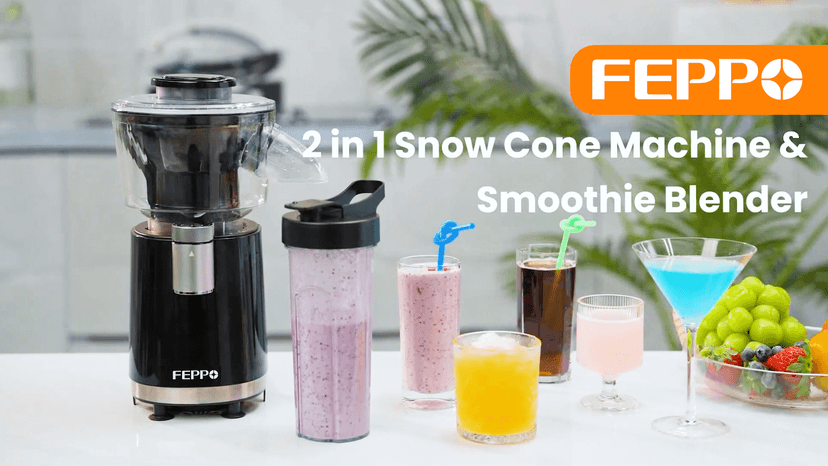 FEPPO Snow Cone Machine & Smoothie Blender 2 in 1, 700W Powerful Shaved Ice Machine Slushine Machine, Frozen Margarita Machine with Stainless Steel Blade, Smoothie Recipe, for Home Kitchen Party