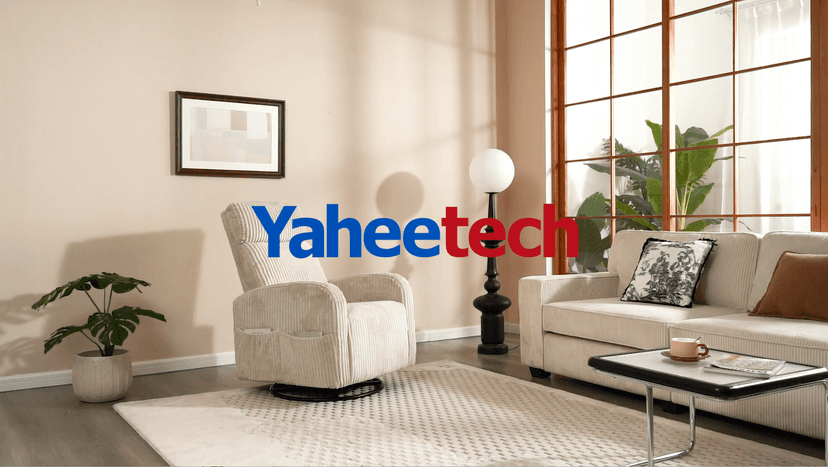 Yaheetech 360° Swivel Glider Chair for Nursery, Rocking Chair Nursing Chair with Side Pockets, Corduroy Glider for Living Room with High Back Beige