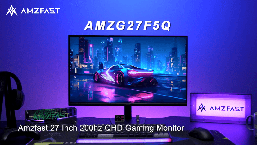 Amzfast 27 Inch 200Hz WQHD (2560 x 1440) Fast IPS Gaming Monitor, Built-in Speakers, 1ms G-SYNC Compatible, HDR400, 132% sRGB, 96% DCI-P3, VESA 100x100, HDMI 2.0 x 2 & DP 1.4 x 2, AMZG27F5Q