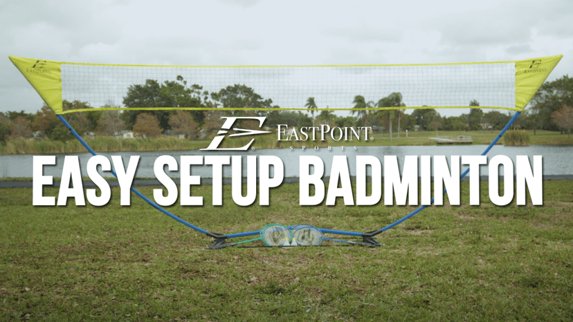 EastPoint Easy Setup Badminton Set - 5 ft Net, 4 Rackets, 2 Shuttlecocks - Quick Setup Net for Backyard Games - Steel Shaft Badminton Rackets for Family Games - Durable Shuttlecocks for Outdoor Sports