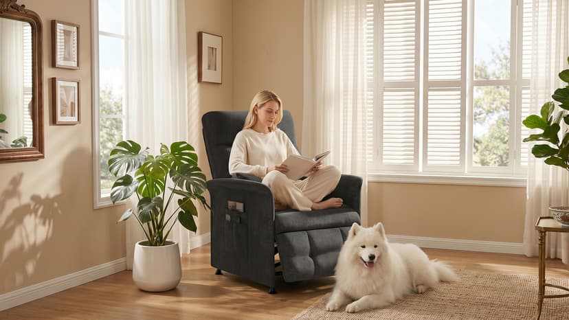 Power Recliner Chair for Adults with Heat & Massage - Soft Fabric Electric Reclining Sofa with Remote Control, 180° Lay Sleeper 3 Side Pockets for Living Room Home Theater, Dark Grey