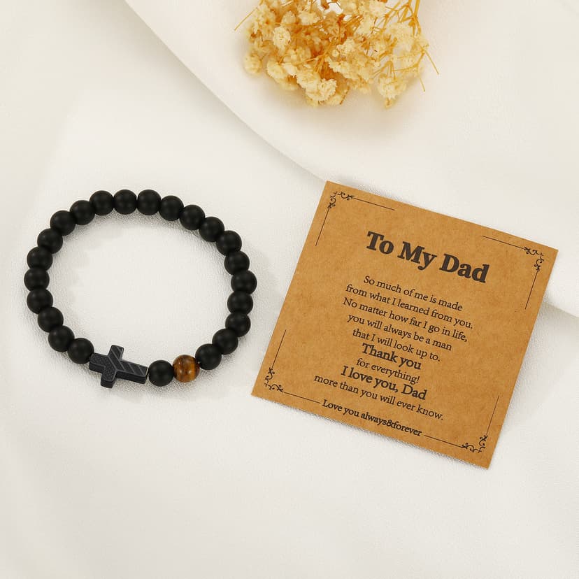 Gnamy Cross Bracelet Gift for Dad New Dad Stepdad Husband Grandpa, American Flag Cross Beads Bracelet Birthday Jewelry Gifts for Men B0F8B9534K