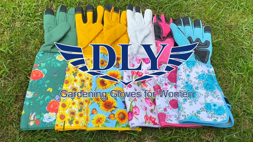 DLY Gardening Gloves for Women, Rose Gloves Gardening Thorn Proof, Long Garden Gloves for Women, Breathable Cowhide Leather Gauntlet (Medium, Blue)