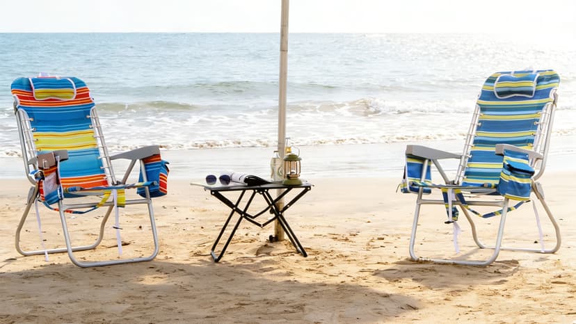 Romswi Tall Beach Chair Extra Wide for Adults, 17" High Seat Backpack Beach Chair with Cooler Bag, Cup & Phone Holder, 5-Position High Back Reclining Chair with Towel Bar & Zipper Pocket, Blue Stripes