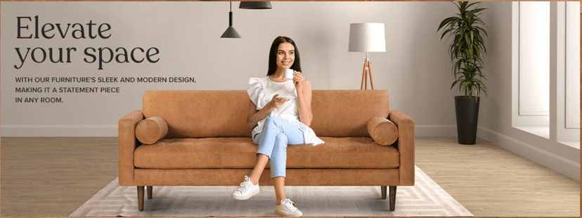 POLY & BARK Napa 88.5" Leather Sofa – Full-Grain Italian-Tanned Aniline Leather, Feather-Down Comfort, Solid Wood Frame, Walnut Legs, Cognac Tan