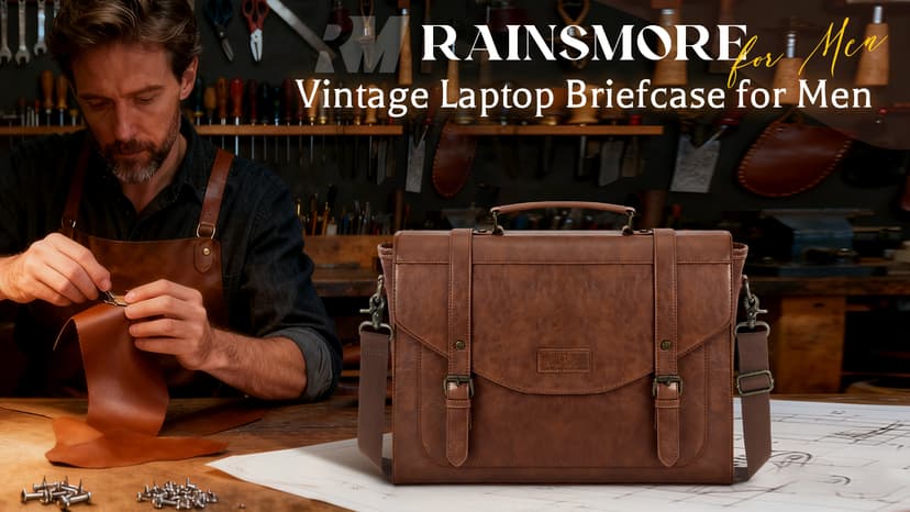 RAINSMORE Flap Messenger Bag for Men Vintage PU Leather Laptop Bag 15.6 Inch Retro Briefcase with Wallet Satchel Computer Bag