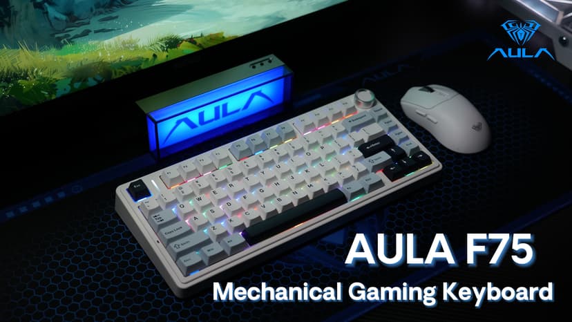AULA F75 75% Wireless Mechanical Keyboard, Hot Swappable Creamy Keyboard, Pre-lubed Reaper Switches, 2.4GHz/Type-C/BT5.0, RGB Backlit Gaming Keyboards(White & Blue)