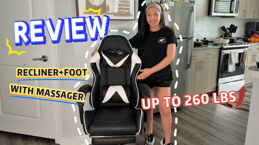 Czlolo Gaming Chair with Footrest Racing Style Lumbar Support Massager Video Game Chair with Metal Legs, High Back Reclining Gamer Chair with Headrest, 360° Swivel Office Computer Desk Chair (White)