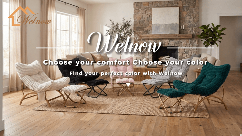 Welnow Black Lazy Chair with Ottoman, Oversized Reading Chair for Adults, Soft Padded Lounge Accent Chair for Living Room, Bedroom, Comfortable Reclining Leisure Chair with Side Pocket